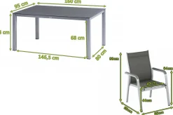 KETTLER BasicPlus Garten-Essgruppe, silber/anthrazit, Alu/Spraystone/Textil, 160x95 cm, 6 Stapelsessel
