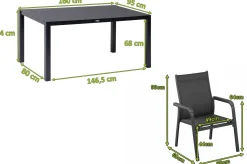 KETTLER BasicPlus Garten-Essgruppe, anthrazit, Alu/Spraystone/Textil, 160x95 cm, 6 Stapelsessel