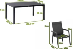 KETTLER BasicPlus Garten-Essgruppe, anthrazit, Alu/Spraystone/Textil, 160x95 cm, 6 Stapelsessel