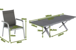 KETTLER BasicPlus Garten-Essgruppe, silber / anthrazit, Alu / Spraystone / Textil, Tisch 180/280x100cm, 8 Stapelsessel