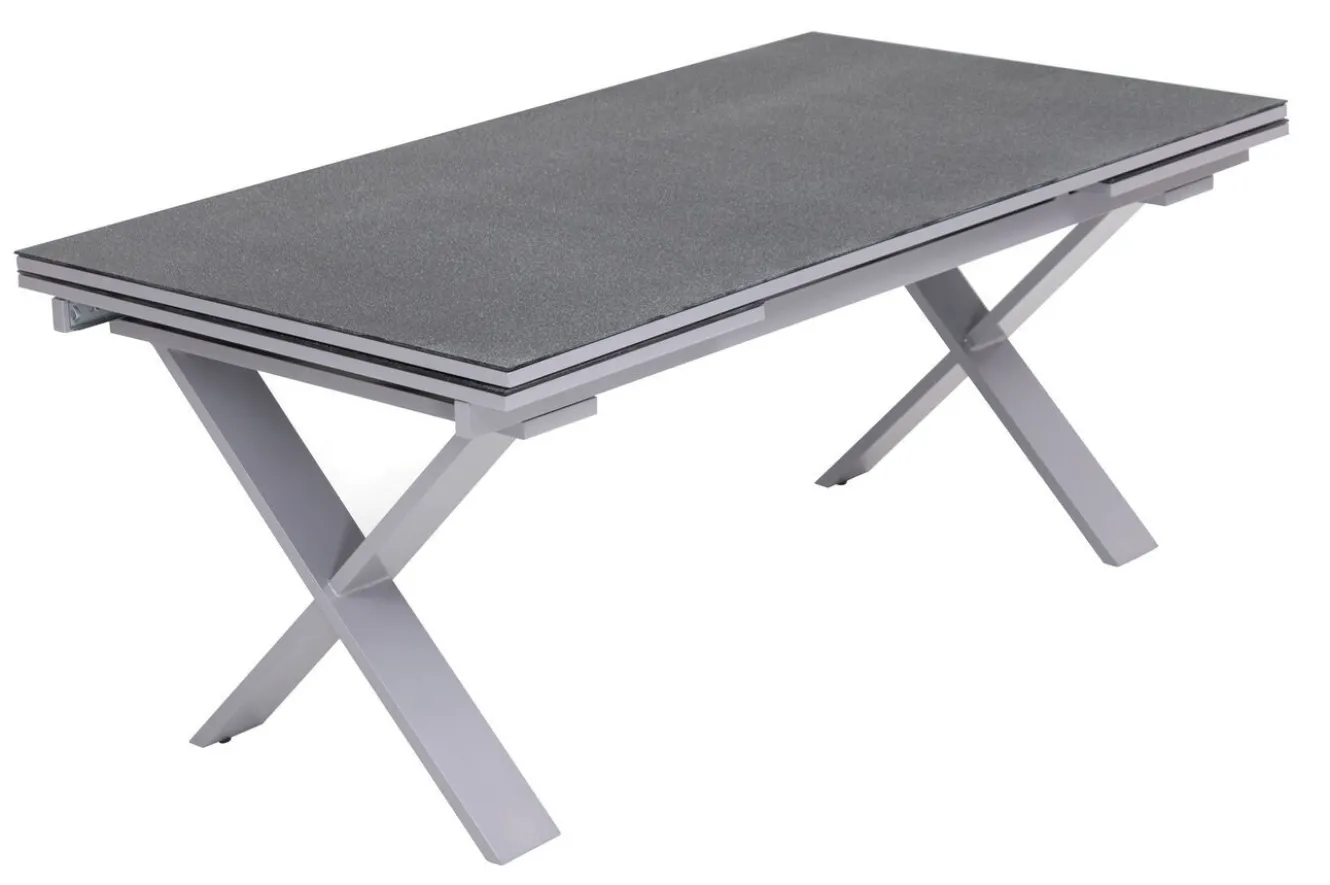 KETTLER BasicPlus Garten-Essgruppe, silber / anthrazit, Alu / Spraystone / Textil, Tisch 180/280x100cm, 8 Stapelsessel