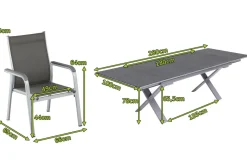 KETTLER BasicPlus Garten-Essgruppe, silber / anthrazit, Alu / Spraystone / Textil, Tisch 180/280x100cm, 8 Stapelsessel
