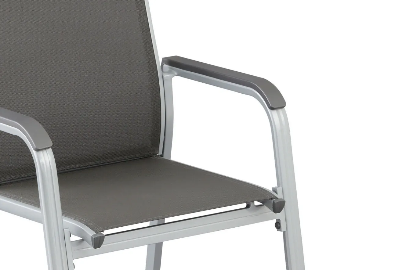 KETTLER BasicPlus Garten-Essgruppe, silber / anthrazit, Alu / Spraystone / Textil, Tisch 180/280x100cm, 8 Stapelsessel