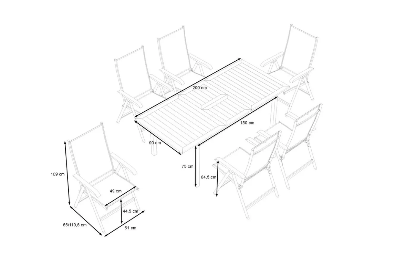 KETTLER BasicPlus Garten-Essgruppe mit 6 Sesseln, silber/anthrazit, Alu/Edelstahl, ausziehbar & klappbar, UV-beständig, pflegeleicht