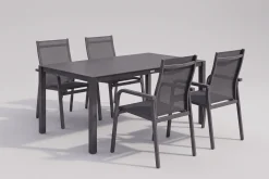 KETTLER BasicPlus Garten-Essgruppe, anthrazit, Alu/Spraystone/Textil, 160x95 cm, 4 Stapelsessel