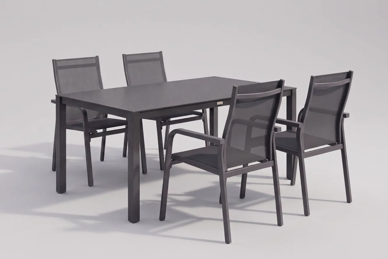KETTLER BasicPlus Garten-Essgruppe, anthrazit, Alu/Spraystone/Textil, 160x95 cm, 4 Stapelsessel