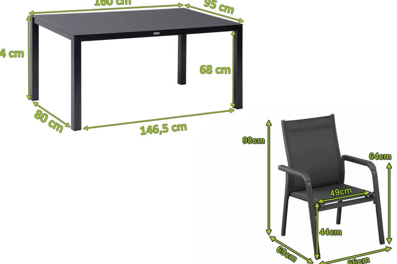 KETTLER BasicPlus Garten-Essgruppe, anthrazit, Alu/Spraystone/Textil, 160x95 cm, 4 Stapelsessel