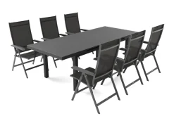 KETTLER BasicPlus Garten-Essgruppe, anthrazit, Alu/Textilene, Tisch 180/240x100cm, 6 Klappstühle
