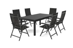KETTLER BasicPlus Garten-Essgruppe, anthrazit, Alu/Textilene, Tisch 180/240x100cm, 6 Klappstühle