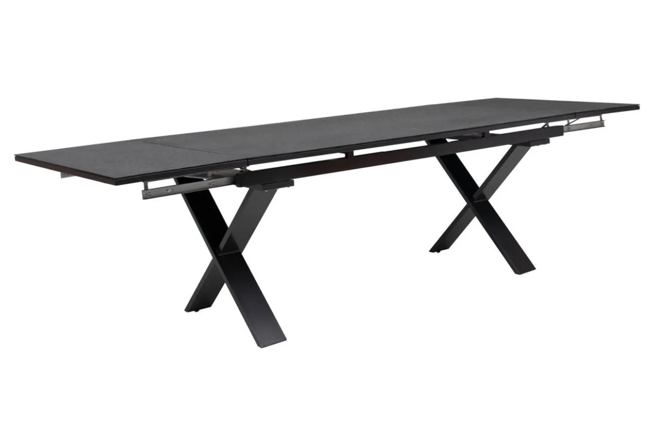 KETTLER BasicPlus Garten-Essgruppe, anthrazit, Alu / Spraystone / Textil, Tisch 180/280 x 100 cm, 8 Stapelsessel, 2 Klappstühle