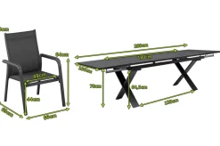 KETTLER BasicPlus Garten-Essgruppe, anthrazit, Alu / Spraystone / Textil, Tisch 180/280x100cm, 8 Stapelsessel