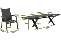 KETTLER BasicPlus Garten-Essgruppe, anthrazit, Alu / Spraystone / Textil, Tisch 180/280x100cm, 8 Stapelsessel