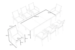 KETTLER BasicPlus Garten-Essgruppe, silber, Alu/Textilene, Tisch 180/240x100cm, 8 Stapelsessel