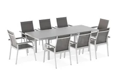 KETTLER BasicPlus Garten-Essgruppe, silber, Alu/Textilene, Tisch 180/240x100cm, 8 Stapelsessel