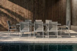 KETTLER BasicPlus Garten-Essgruppe, silber, Alu/Textilene, Tisch 180/240x100cm, 8 Stapelsessel