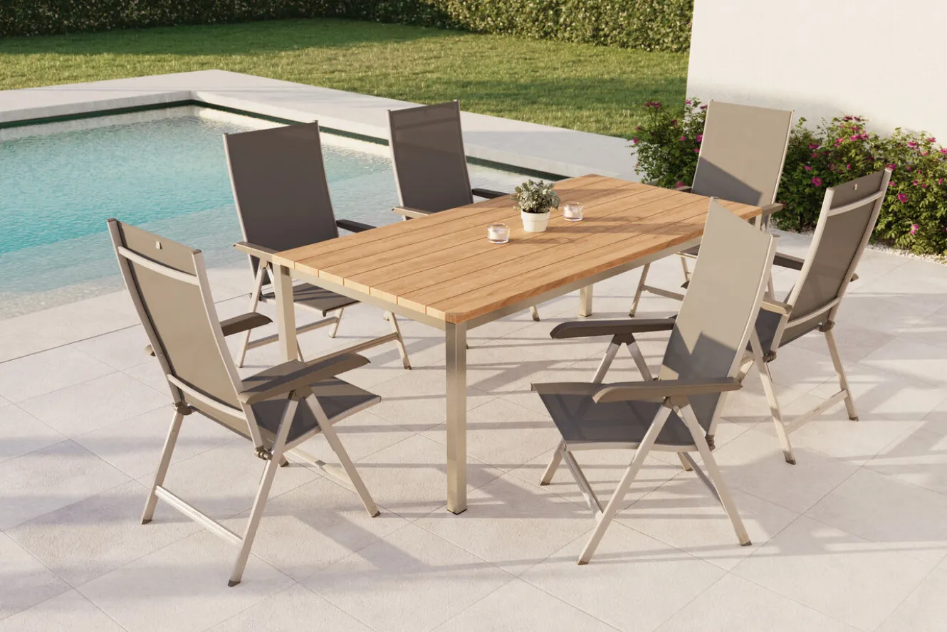 KETTLER BasicPlus Garten-Essgruppe mit 6 Sesseln, silber/anthrazit, Alu/Edelstahl, schmutzabweisend, platzsparend, pflegeleicht