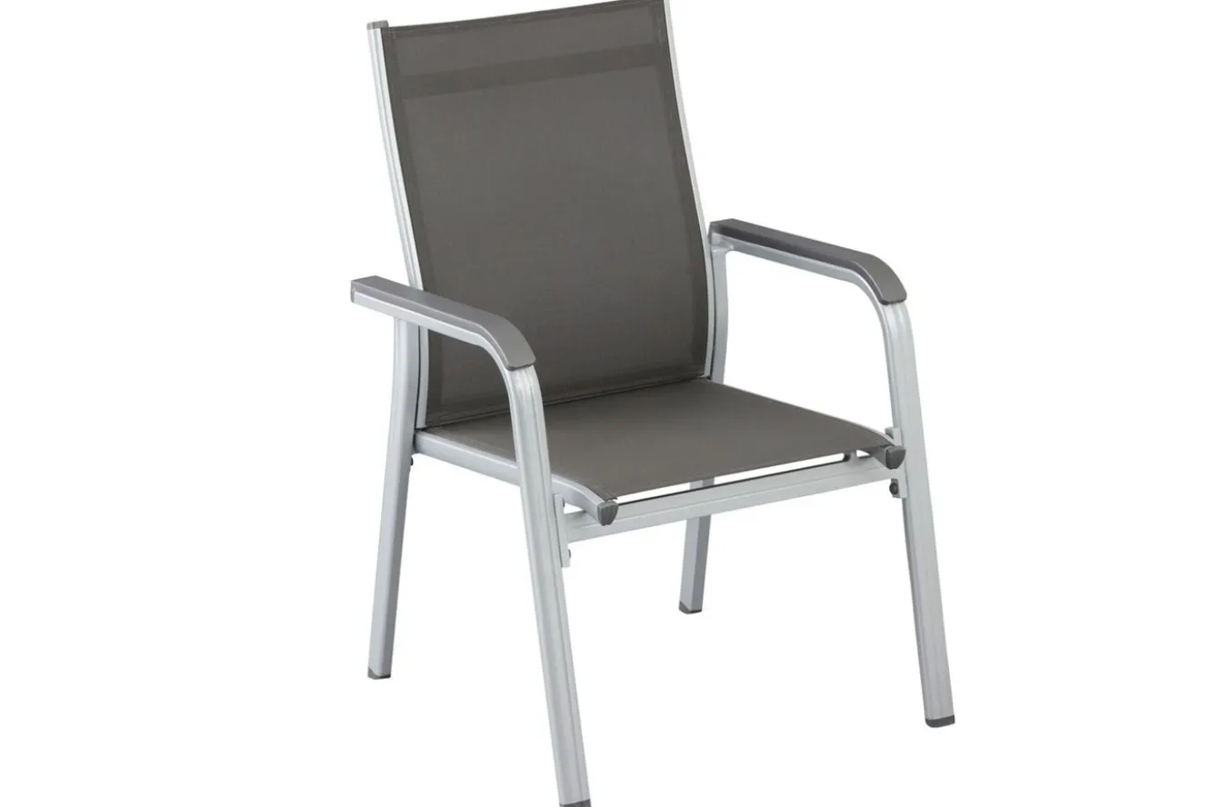 KETTLER BasicPlus Garten-Essgruppe, silber, Alu/Textilene, Tisch 180/240x100cm, 6 Stapel-, 2 Klappstühle