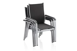 KETTLER BasicPlus Garten-Essgruppe, silber, Alu/Textilene, Tisch 180/240x100cm, 6 Stapel-, 2 Klappstühle