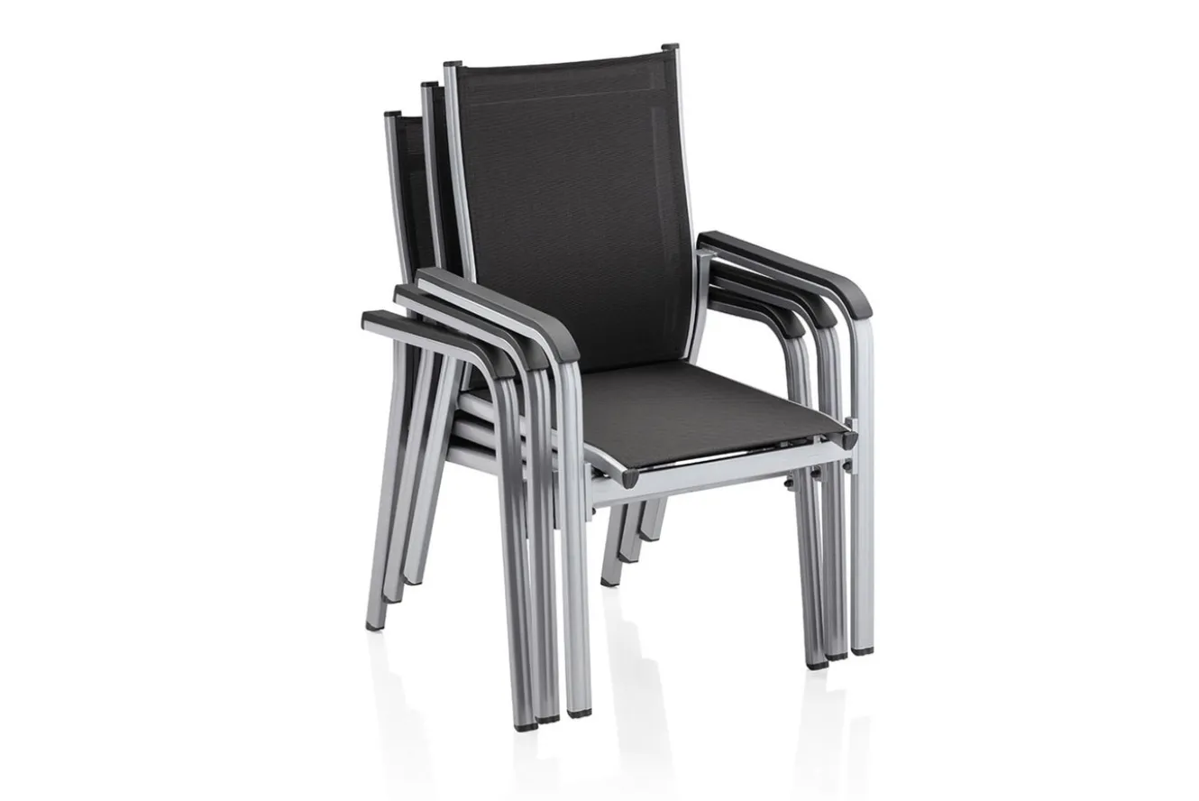 KETTLER BasicPlus Garten-Essgruppe, silber, Alu/Textilene, Tisch 180/240x100cm, 6 Stapel-, 2 Klappstühle