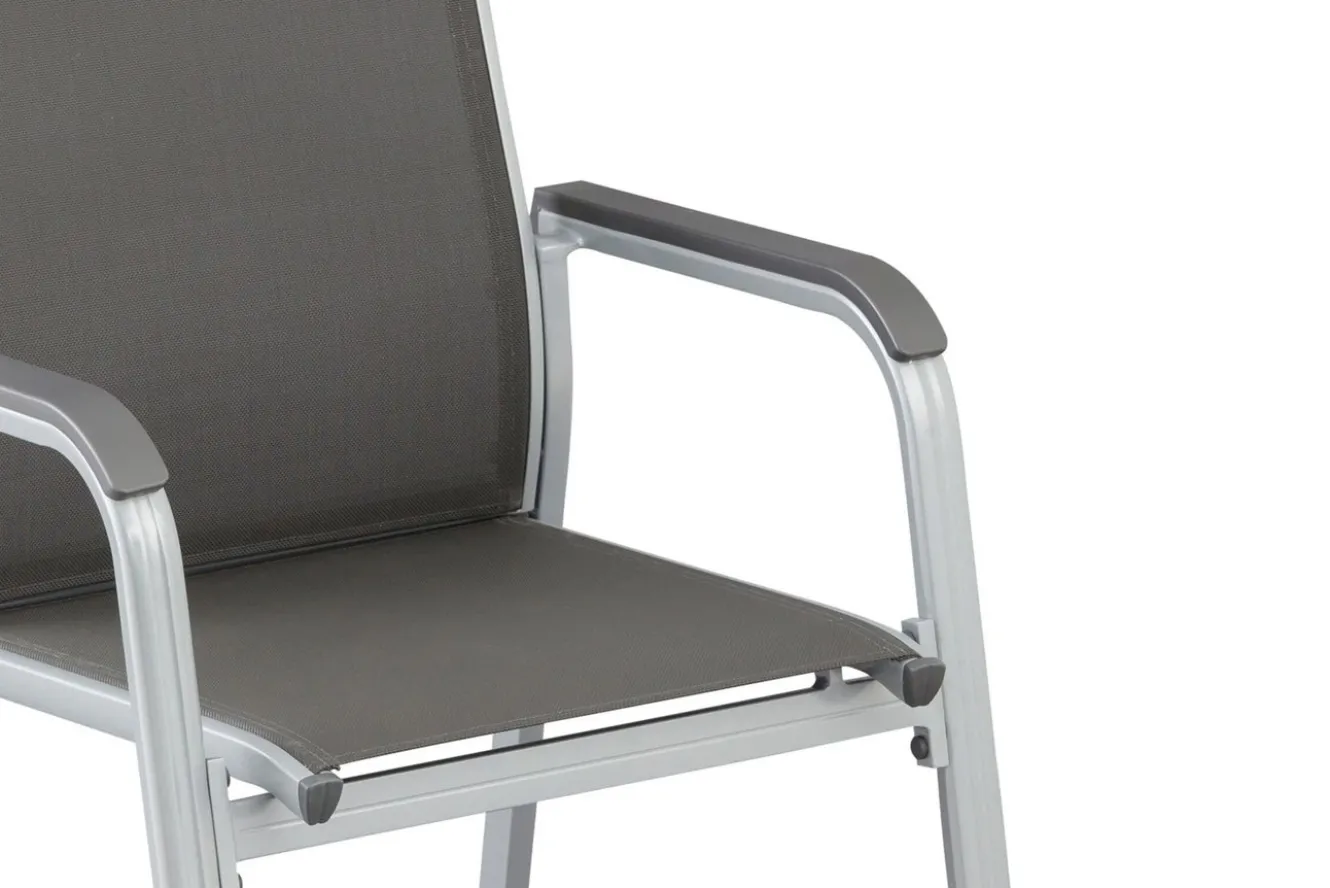 KETTLER BasicPlus Garten-Essgruppe, silber, Alu/Textilene, Tisch 180/240x100cm, 6 Stapel-, 2 Klappstühle
