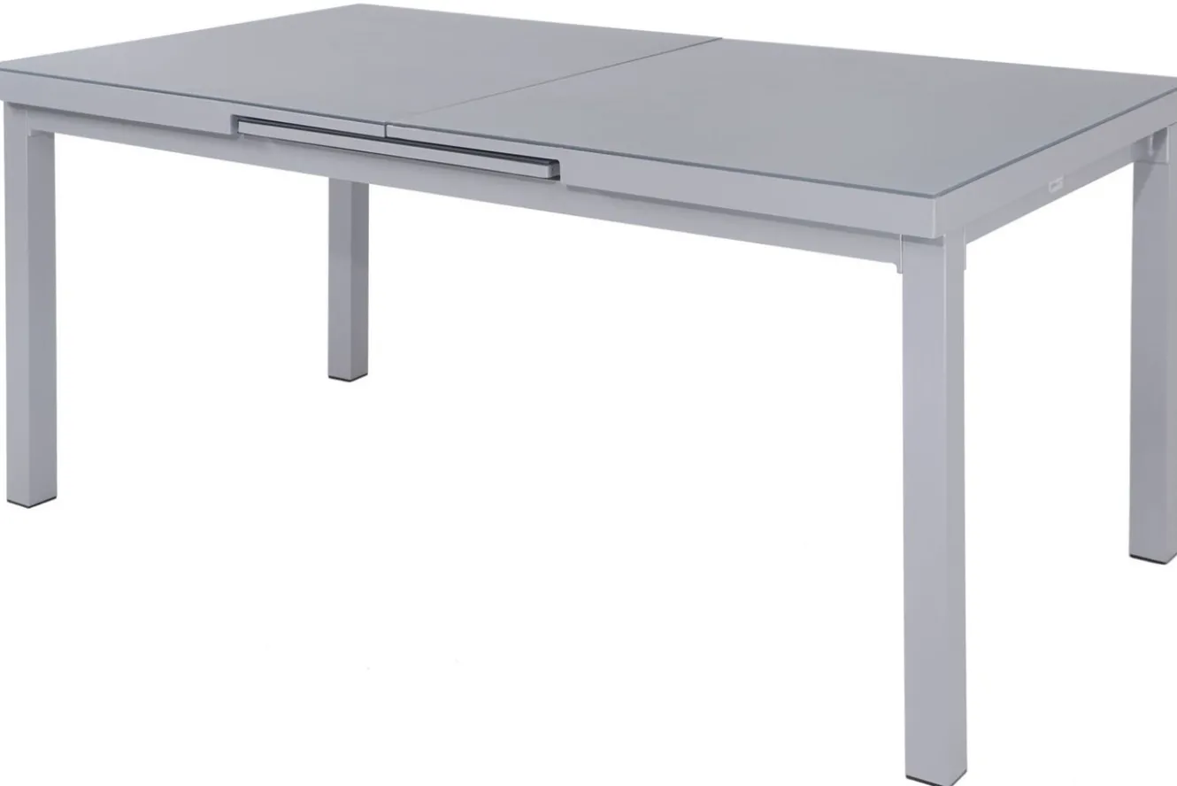 KETTLER BasicPlus Garten-Essgruppe, silber, Alu/Textilene, Tisch 180/240x100cm, 6 Stapel-, 2 Klappstühle