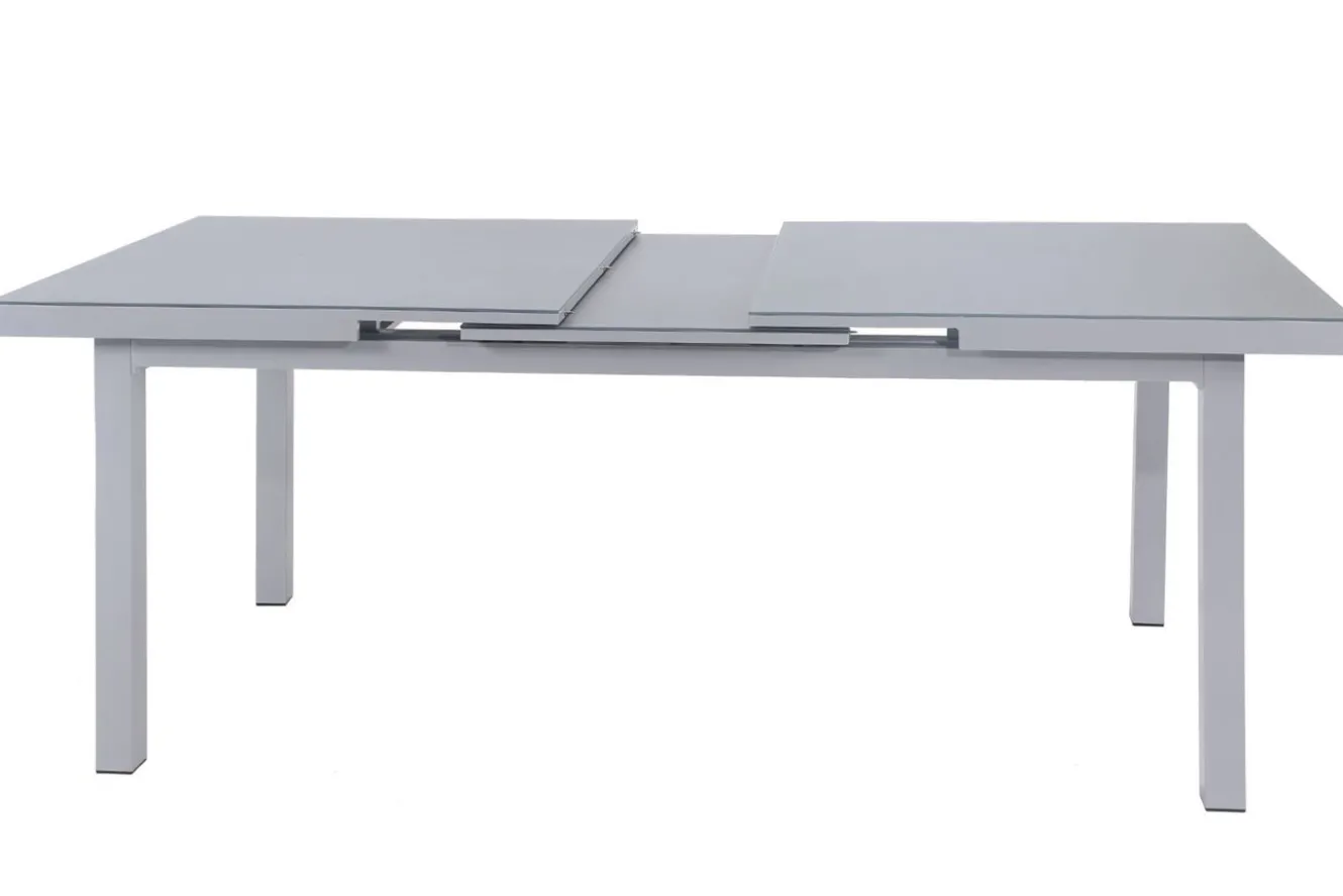 KETTLER BasicPlus Garten-Essgruppe, silber, Alu/Textilene, Tisch 180/240x100cm, 6 Stapel-, 2 Klappstühle