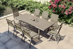 KETTLER BasicPlus Garten-Essgruppe, silber, Alu/Textilene, Tisch 180/240x100cm, 6 Stapel-, 2 Klappstühle