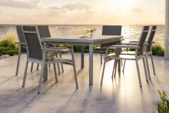 KETTLER BasicPlus Garten-Essgruppe, 6 Personen, ausziehbar, 180-240cm, Alu/Textilene, Stapelsessel