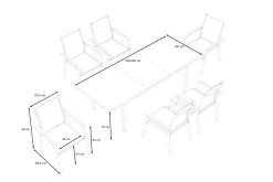 KETTLER BasicPlus Garten-Essgruppe, 6 Personen, ausziehbar, 180-240cm, Alu/Textilene, Stapelsessel