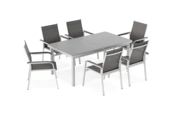 KETTLER BasicPlus Garten-Essgruppe, 6 Personen, ausziehbar, 180-240cm, Alu/Textilene, Stapelsessel