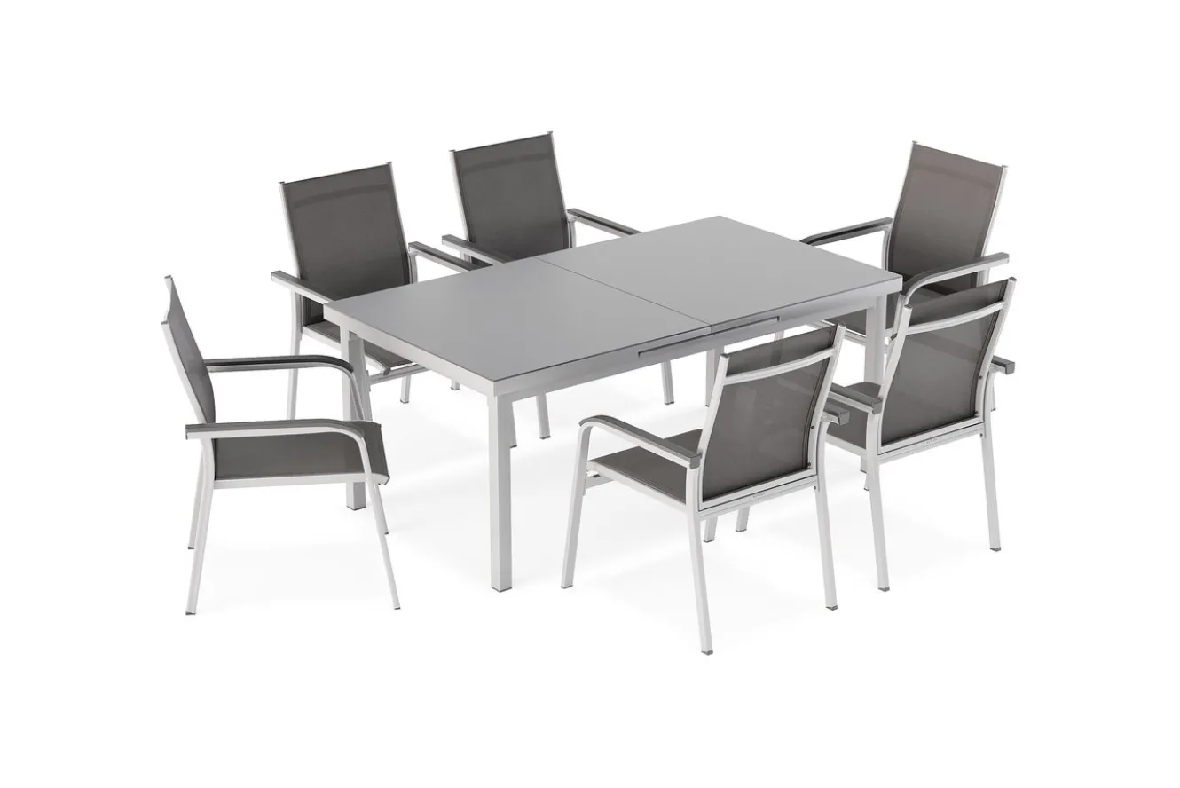 KETTLER BasicPlus Garten-Essgruppe, 6 Personen, ausziehbar, 180-240cm, Alu/Textilene, Stapelsessel