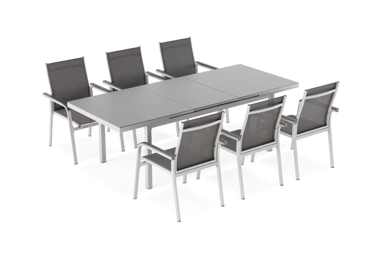 KETTLER BasicPlus Garten-Essgruppe, 6 Personen, ausziehbar, 180-240cm, Alu/Textilene, Stapelsessel