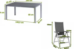 KETTLER BasicPlus Garten-Essgruppe, silber/anthrazit, Alu/Spraystone/Textil, 160 x 95 cm, inkl. 6 Klappstühle