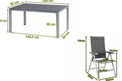 KETTLER BasicPlus Garten-Essgruppe, silber/anthrazit, Alu/Spraystone/Textil, 160 x 95 cm, inkl. 6 Klappstühle