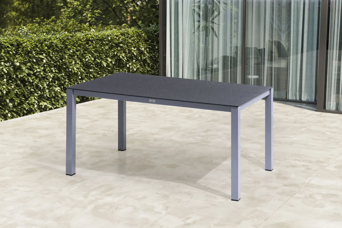 KETTLER BasicPlus Garten-Essgruppe, silber/anthrazit, Alu/Spraystone/Textil, 160 x 95 cm, inkl. 6 Klappstühle