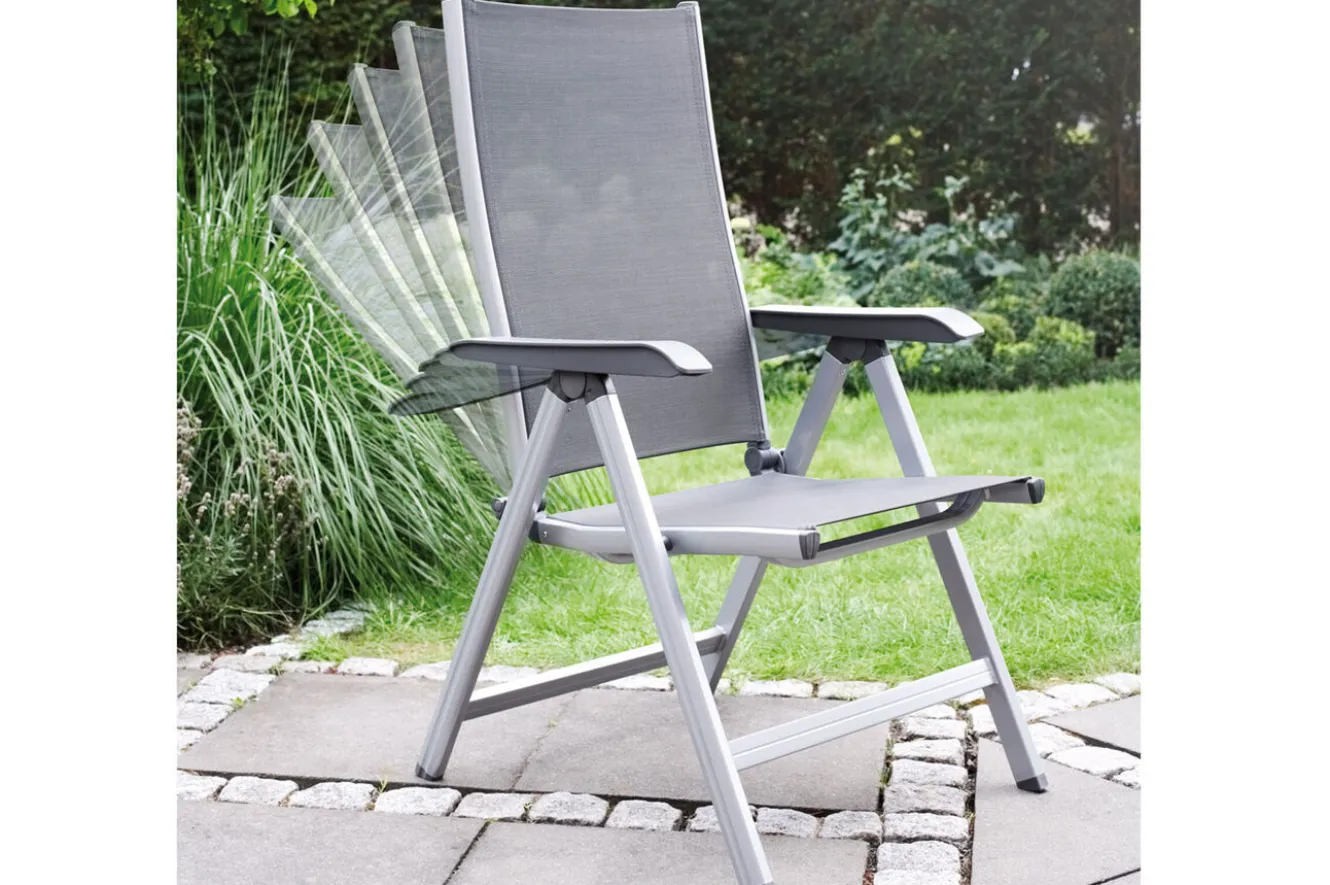 KETTLER BasicPlus Garten-Essgruppe, silber/anthrazit, Alu/Spraystone/Textil, 160 x 95 cm, inkl. 6 Klappstühle