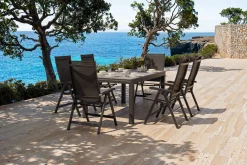 KETTLER BasicPlus Garten-Essgruppe, anthrazit/schwarz, Alu/Textilene/Spraystone-Glas, Tisch 160/260 x 100 cm, 6 Klappstühle