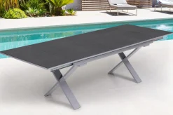 KETTLER BasicPlus Garten-Essgruppe, silber / anthrazit, Alu / Spraystone / Textil, Tisch 180/280x100cm, 6 Klappstühle