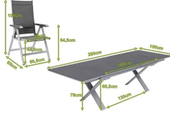KETTLER BasicPlus Garten-Essgruppe, silber / anthrazit, Alu / Spraystone / Textil, Tisch 180/280x100cm, 6 Klappstühle