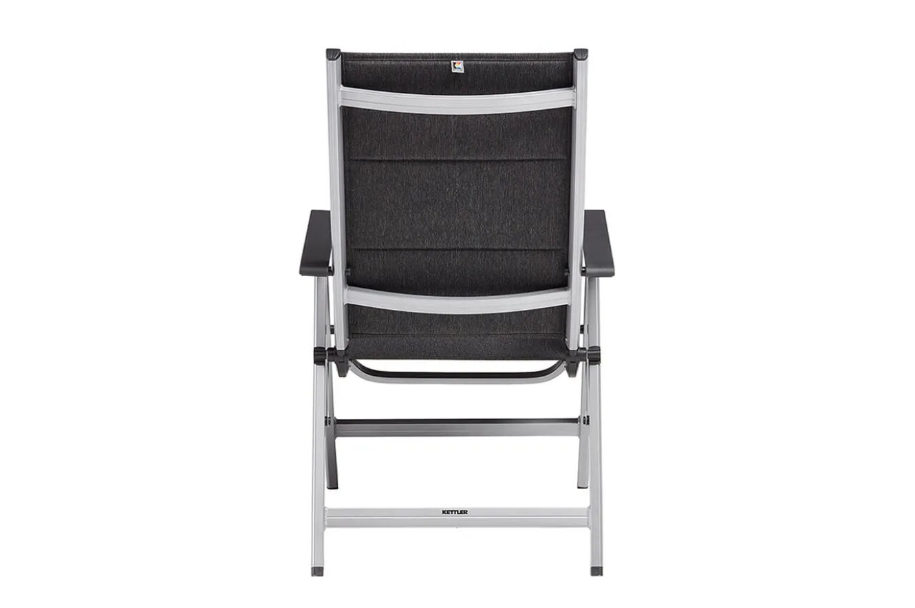 KETTLER BasicPlus Padded Klappstuhl, silber/anthrazit, Alu/Textilene, 0301201-9000, verstellbare Rückenlehne