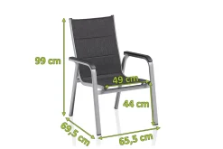 KETTLER BasicPlus PaddedStapelsessel, silber/anthrazit, Alu/Textilene, 0301202-9000, stapelbar