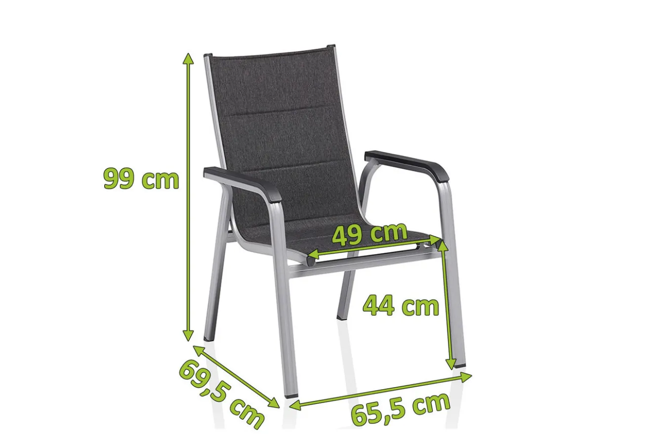 KETTLER BasicPlus PaddedStapelsessel, silber/anthrazit, Alu/Textilene, 0301202-9000, stapelbar