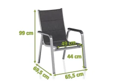 KETTLER BasicPlus PaddedStapelsessel, silber/anthrazit, Alu/Textilene, 0301202-9000, stapelbar