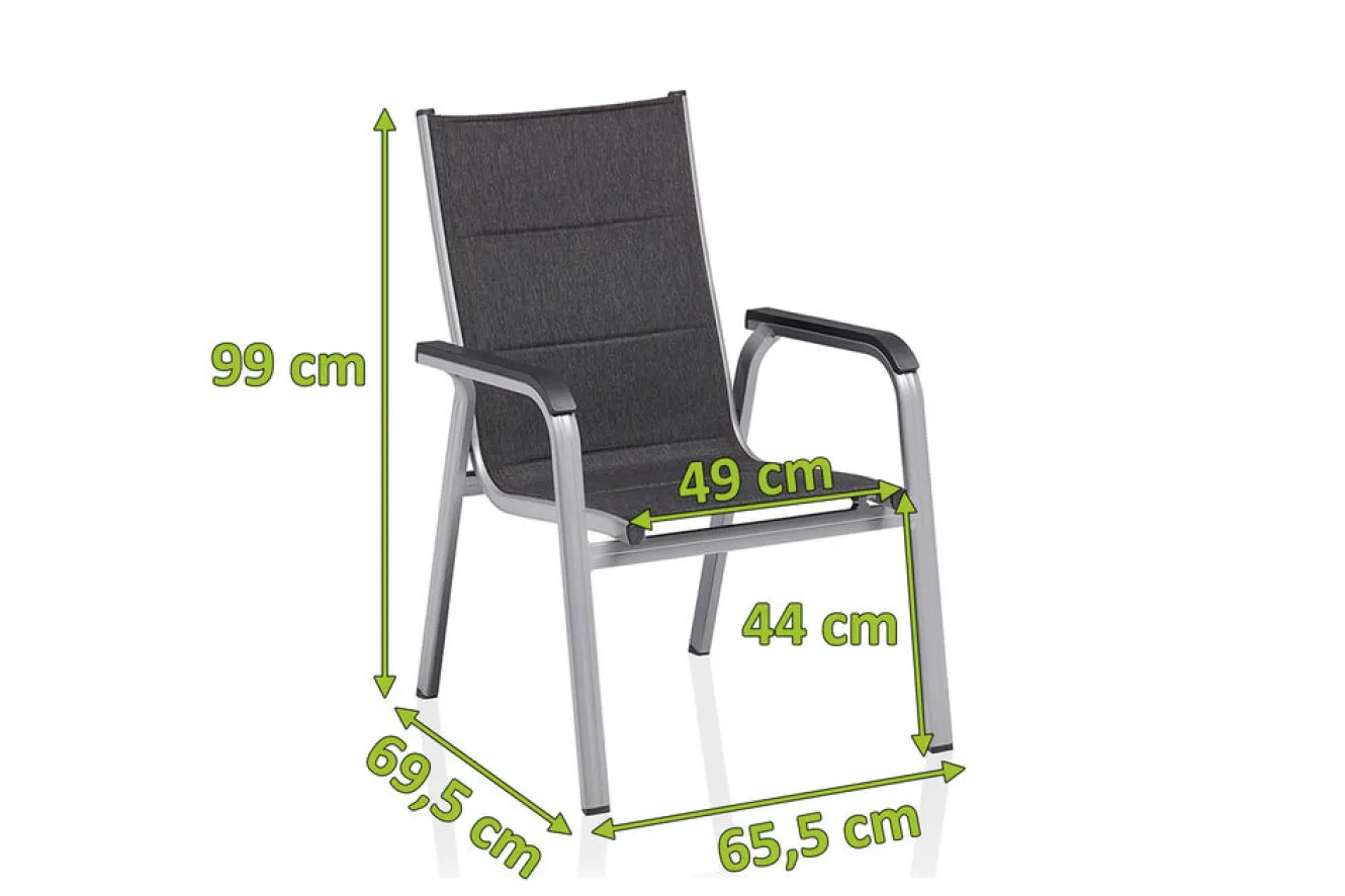 KETTLER BasicPlus PaddedStapelsessel, silber/anthrazit, Alu/Textilene, 0301202-9000, stapelbar