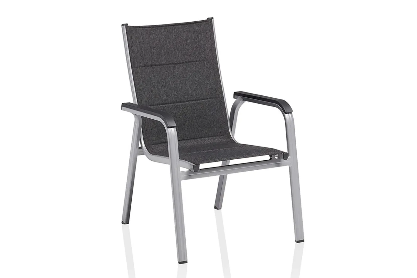 KETTLER BasicPlus PaddedStapelsessel, silber/anthrazit, Alu/Textilene, 0301202-9000, stapelbar