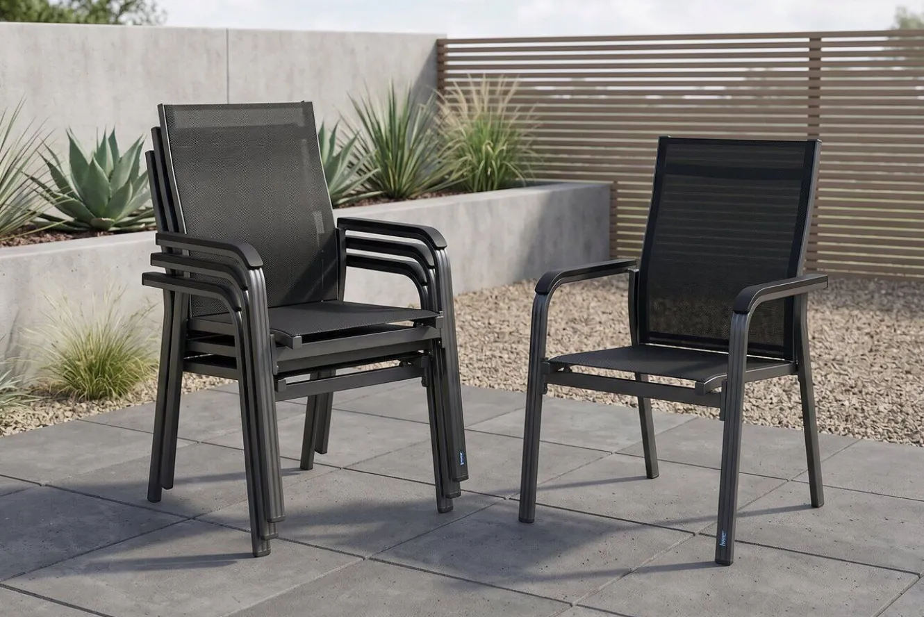 KETTLER Basic PlusPremium, anthrazit/lakritz, Alu/Outdoorgewebe, 4x Stapelsessel (0102405-7000)