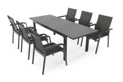 KETTLER BasicPlus Premium Garten-Essgruppe, anthrazit, Alu/Spraystone, Tisch 180/240x90 cm, 6 Stapelsessel