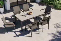 KETTLER BasicPlus Premium Garten-Essgruppe, anthrazit, Alu/Spraystone, Tisch 180/240x90 cm, 6 Stapelsessel