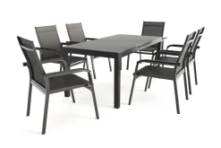 KETTLER BasicPlus Premium Garten-Essgruppe, anthrazit, Alu/Spraystone, Tisch 180/240x90 cm, 6 Stapelsessel