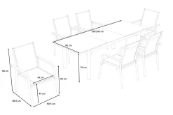 KETTLER BasicPlus Premium Garten-Essgruppe, anthrazit, Alu/Spraystone, Tisch 180/240x90 cm, 6 Stapelsessel
